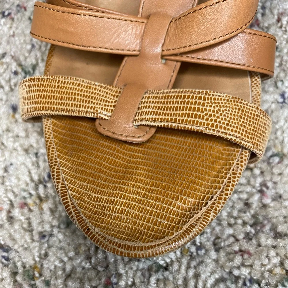 Ann Taylor Camel Brown Leather Strappy Open Toe Sandal Wedges
